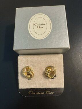 Christian Dior Vintage Gold Tone Clip On Earrings Rope Knot